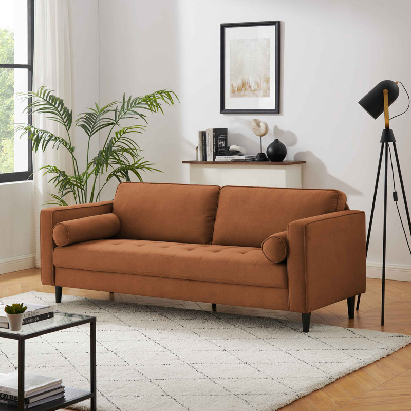 Jeses 207Cm Square Arms Sofa, Curry Polyester Blend