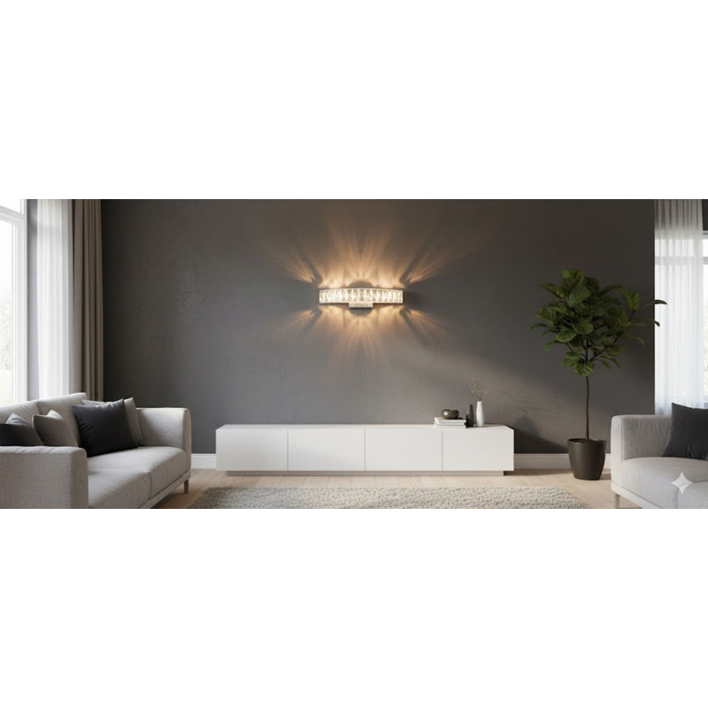 Applique murale Pioche en chrome DEL avec détails en cristal transparent, H 3 po x l 18 po x P 3 po