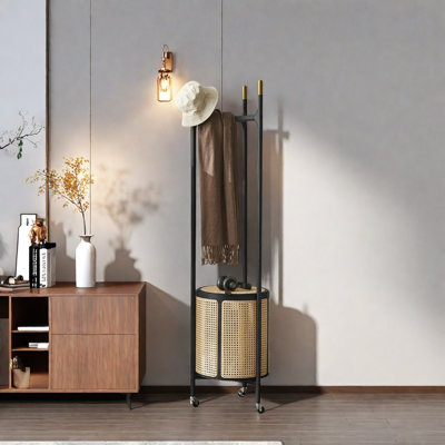 Ash Wood Coat Rack with Rattan