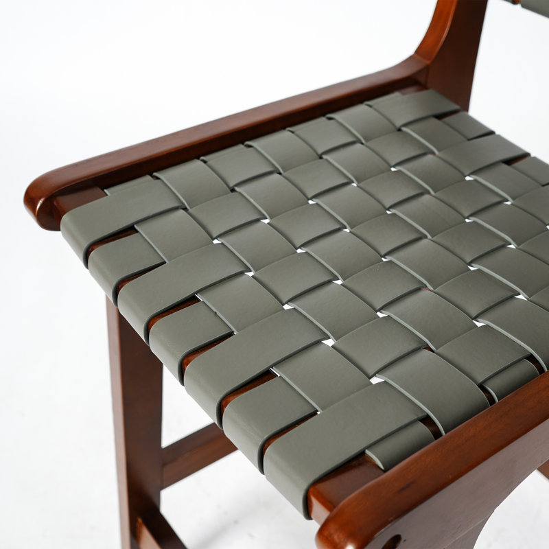 24" Counter Height Bar Stool, Gray Woven Faux Leather Seat & Back, Solid Wood Frame with Walnut Finish, Gray/Brown, 1