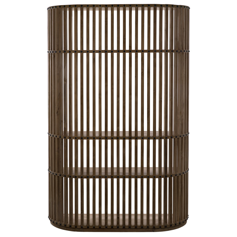 Opal Curved Teak Bookcase with Round Metal Accents