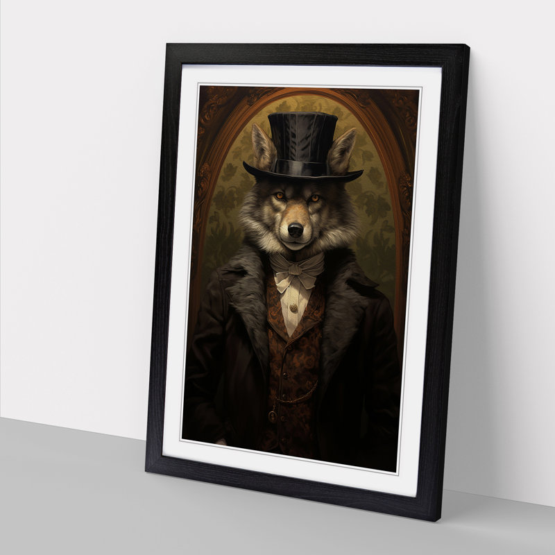 Wolf Victorian - Single Picture Frame Print on Wood, 64cm H x 46cm W x 2cm D, Black