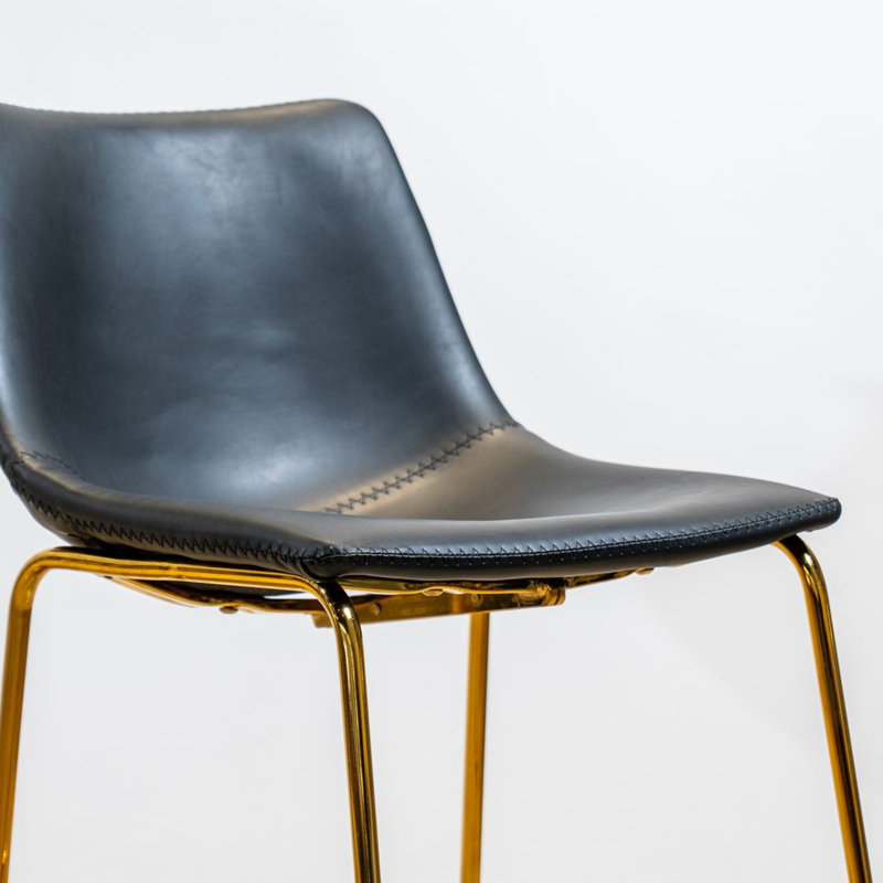 Tabouret de bar et de comptoir en cuir Kodina Nia, Doré, Noir, Tabouret de comptoir (siège d'une hauteur de 25,5