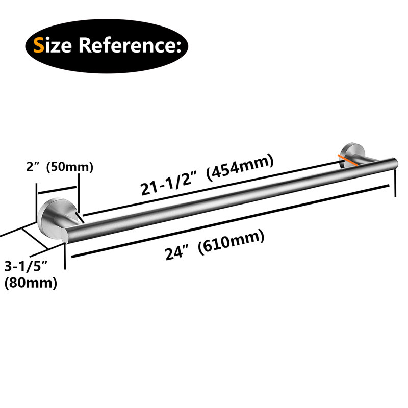 24" Wall Mounted Towel Bar, Brushed Nickel