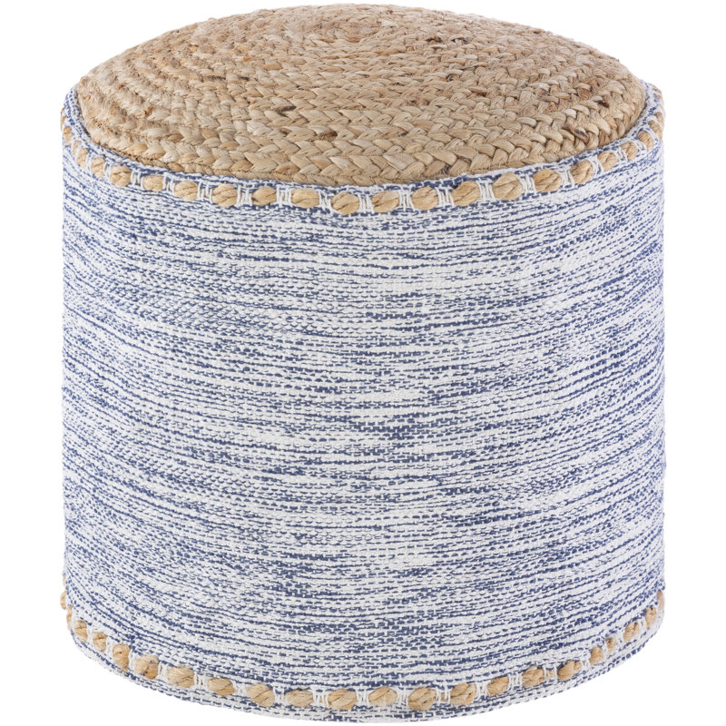 Baugh Upholstered Pouf, Navy Blue/Light Brown