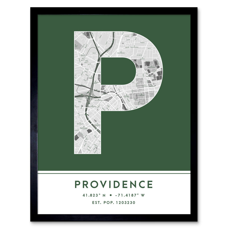 Providence Rhode Island United States City Map Green 1 Piece Single Picture Frame Wall Art