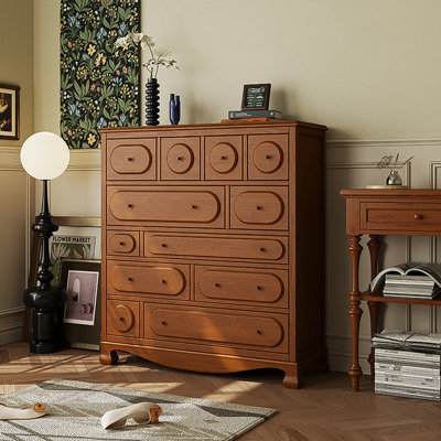 Commode à 12 tiroirs simple en bois massif brun rétro