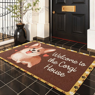  Non-Slip Indoor Outdoor Door Mat, 20"x32",corgi house welcome
