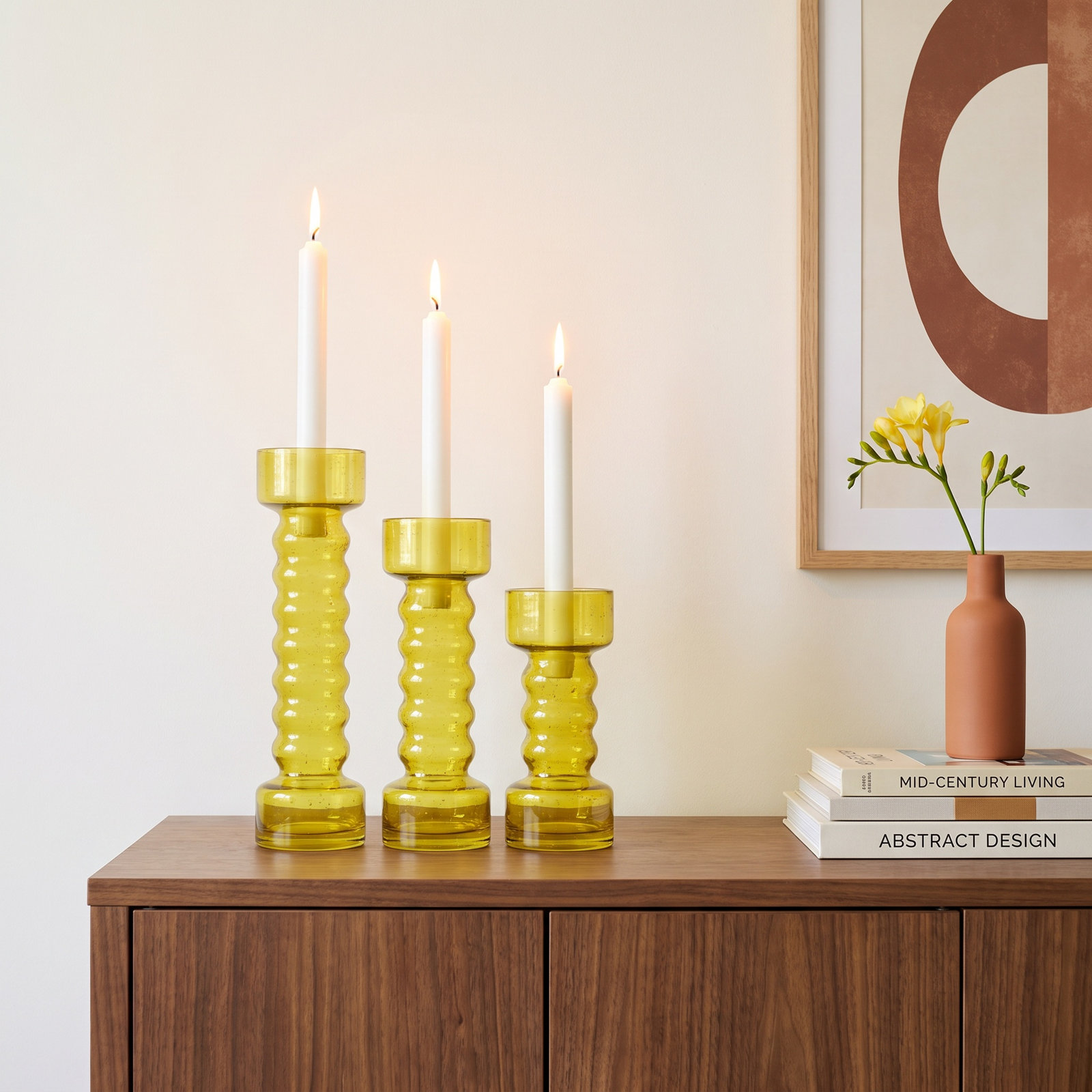 Starlet 3-Piece Glass Candlestick Set, Green