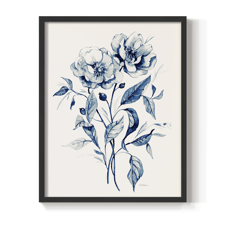 Indigo Wild Roses I, reproduction encadrée - bois massif, H 15 po x l 12 po, Noir, noir, noir, noir