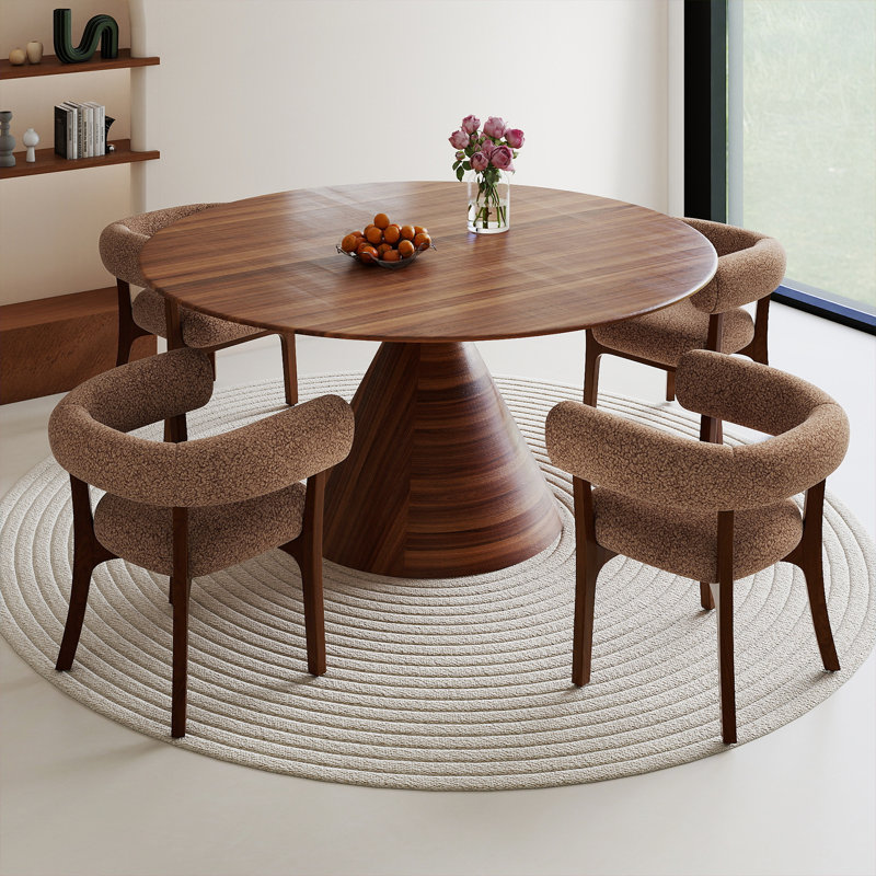 Modern Dining Chairs, Upholstered Teddy Fabric Kitchen Side Chairs With Curved Backrest, Solid Wood Legs For Dining Room, Living Room, Reception