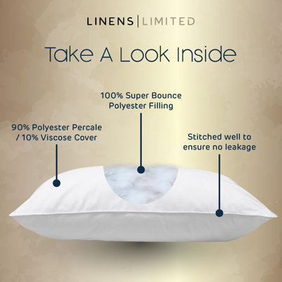 Linens Limited Soft Pillows, Made in the UK, Hotel Quality, LuxeHotel Bounce Back Pillows, Soft and Firm with Orthopedic Support, Non-Allergenic, Machine Washable - Pack of 2