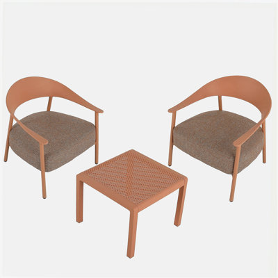 Holiday - Modern 2-Piece Accent Chair Set with Coffee Table – Apricot Brown PP & Steel Frame Sofa Set, Soft Cushioned Seating for Living Room, Lounge, Balcony (2 Chairs + 1 Table)