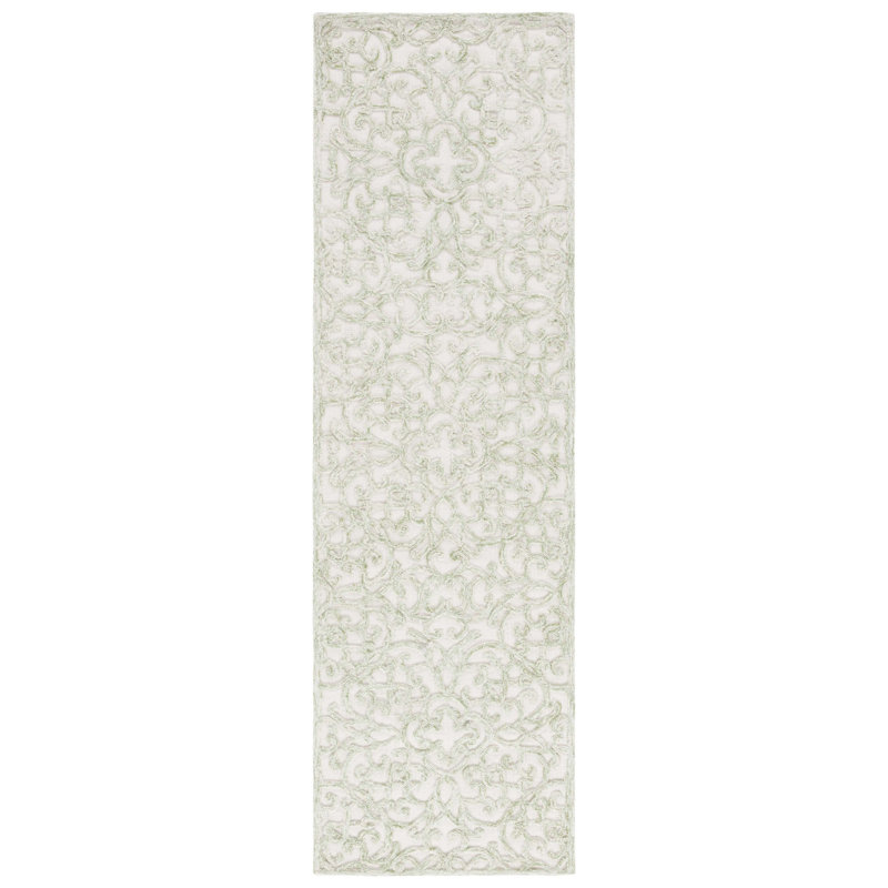 Tapis ivoire / vert Trella Trace 103, Tapis de couloir 2 pi 3 po x 8 pi