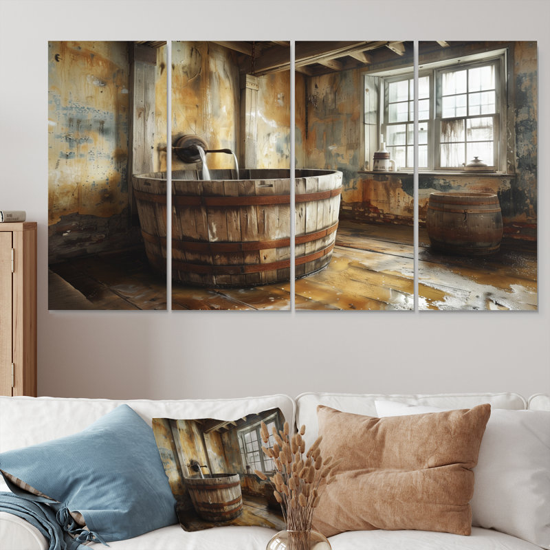 «Brown Rustic Bathroom Charm I», ensemble d'art mural rustique, H 28 po x l 48 po