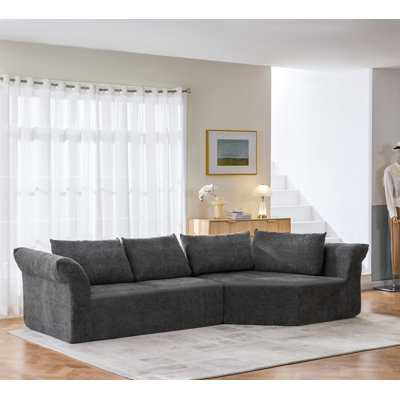 Canapé d'angle modulaire moderne et minimaliste, accoudoir droit, gris foncé
