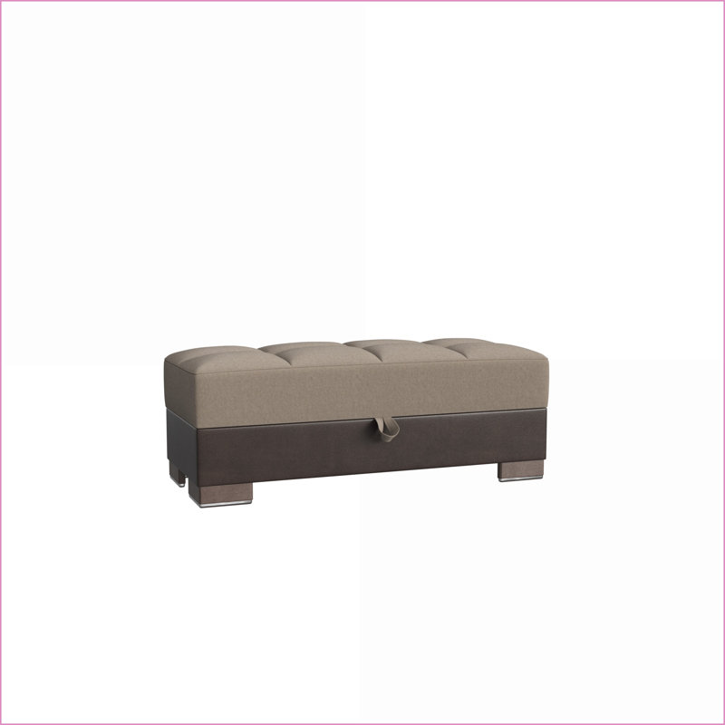Repose-pieds avec rangement, chenille en polyuréthane moderne, beige / brun clair — Pour les studios, les dortoirs et les salons | Brun | Bois
