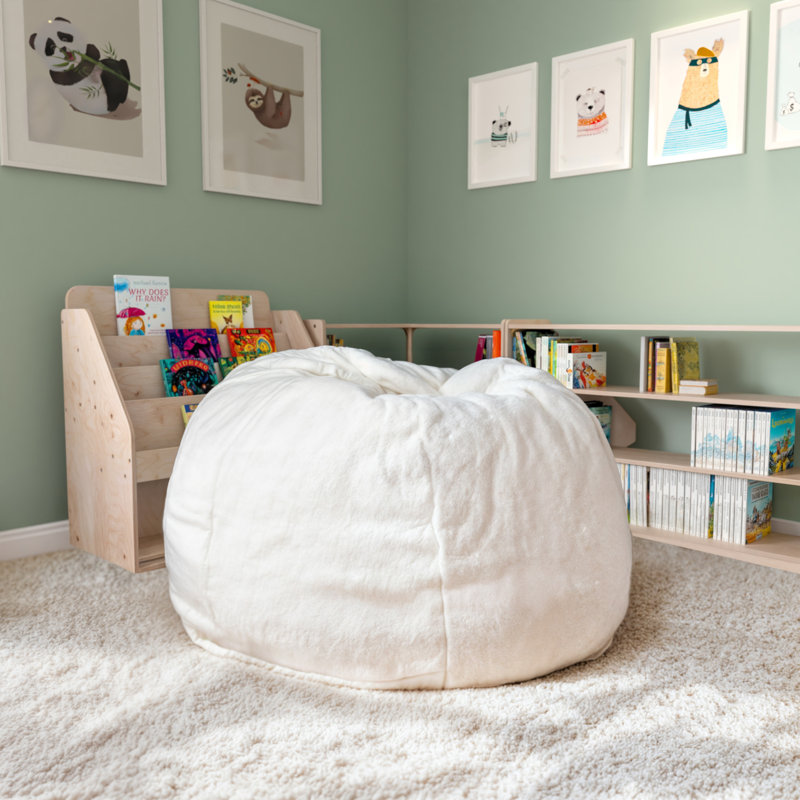 Fauteuil à billes en coton Classic, Petit, Fourrure blanche