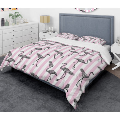 Ensemble de housse de couette mid-century flamant rose