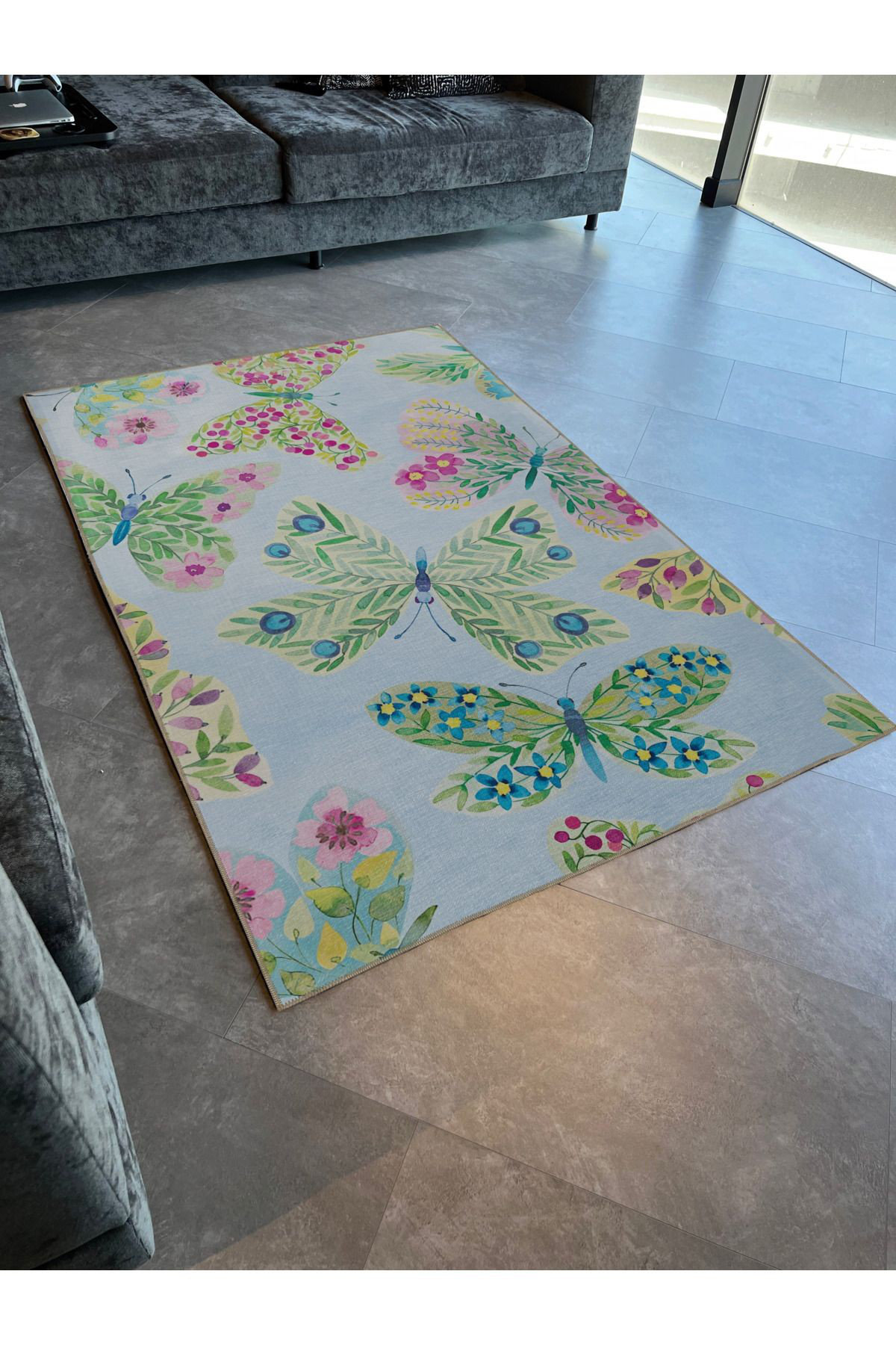 Hokku Designs Blue Green Butterfly Pattern Modern Decorative Washable ...