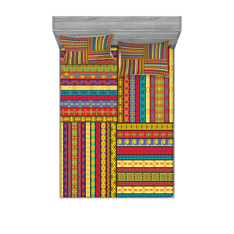 Multicolore drap-housse et coussin décoratif Ambesonne, Ensemble de draps pour très grand lit californien