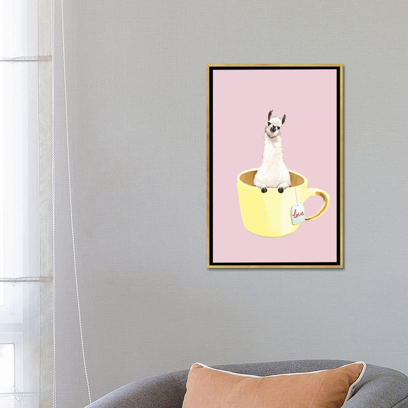 Lama en coupe Sandra Bottinelli - impression d'art graphique, Toile encadrée d'or, Aucun mat, H 26 po x l 18 po x 1,5 po
