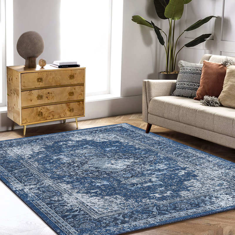Abstract Machine Printed Area Rug, Rectangle 200 x 290 cm, Blue