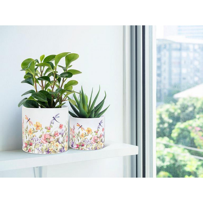 Libellule et jardinière à imprimé floral