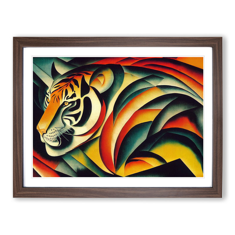 Abstract Tiger Painting - Framed Print, 34cm H x 46cm W x 2cm D, Walnut Framed
