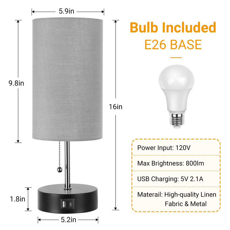 Lampe de table 3 couleurs avec ports USB A et C, Argent argent