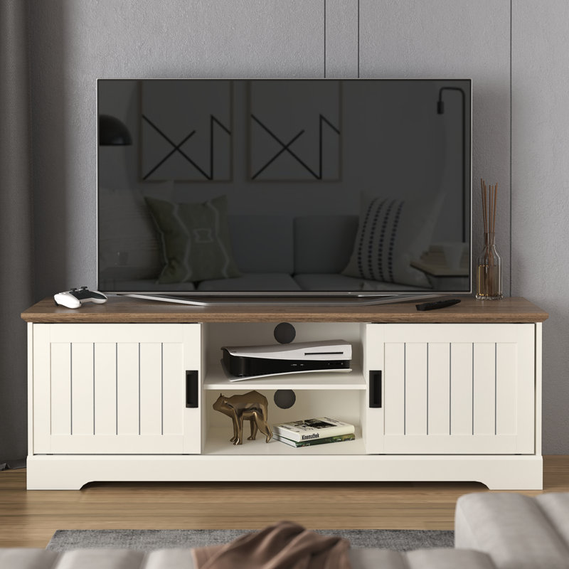 Erison Sliding Door TV Stand for TVs up to 65", Ivory