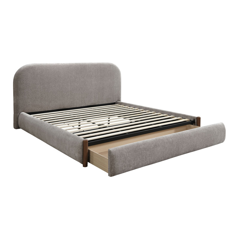 Lit avec rangement, tissu gris, Double