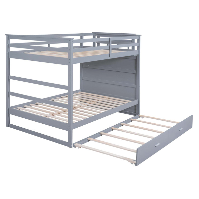 Aayden-Jon Kids Twin Over Twin Bunk Bed with Trundle, Gray, Full Over Full