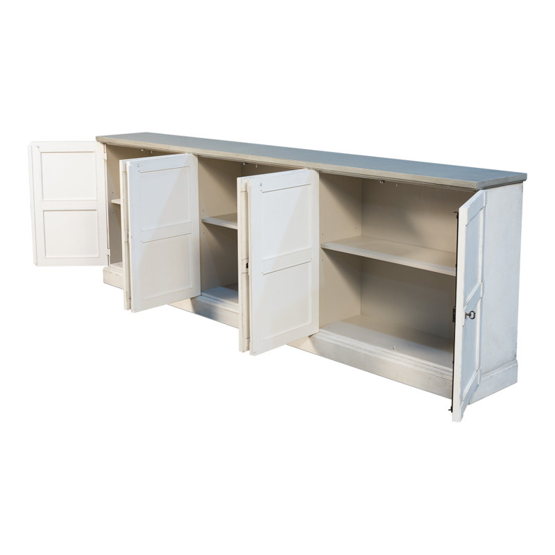 Boxholm 112'' W Solid Wood Sideboard, Stucco White/Gray Quartz