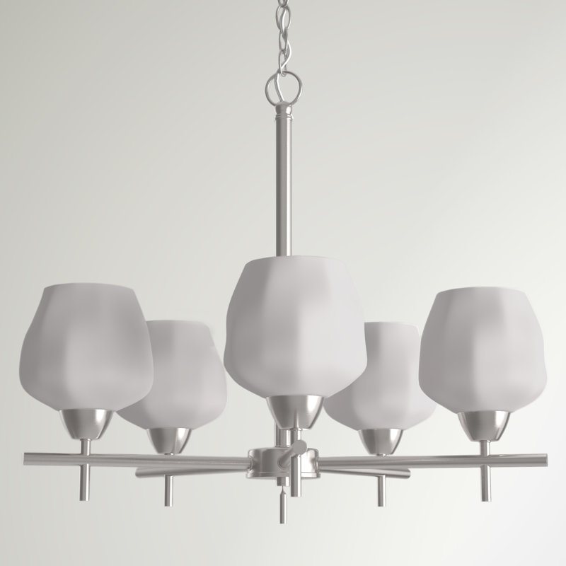 Sand & Stable Chauncee Brushed Nickel With Etched Opal Chandelier, Brushed Nickel, Frosted