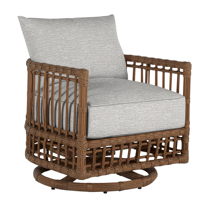 Newport Swivel Patio Chair with Cushions, Welt, Tweed Toffee
