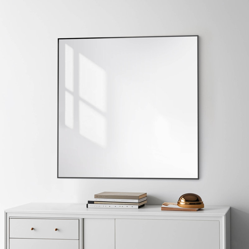 Premium Metal Frame Shatterproof Wall Mount Mirror - FM1, Matte Black, 36" x 36"