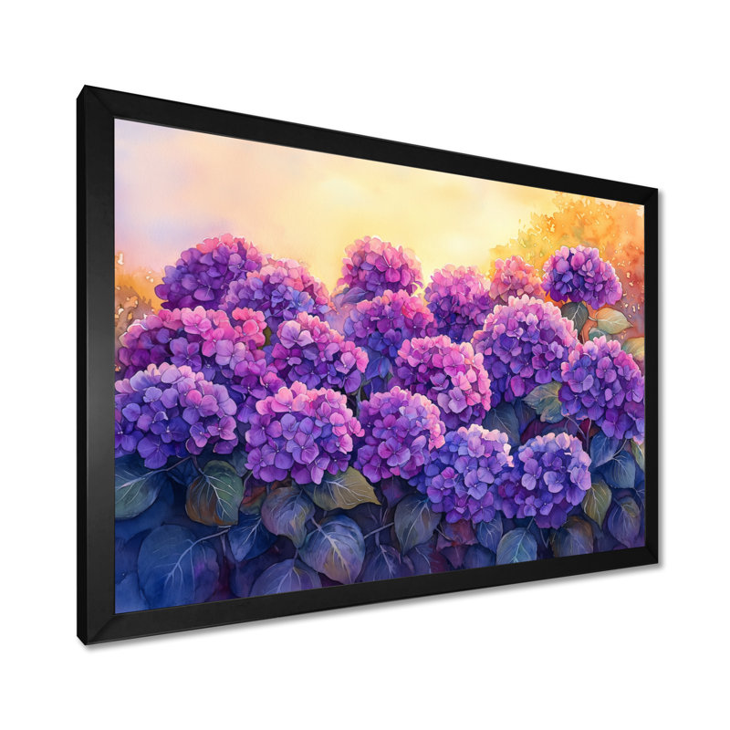 Hortensias au coucher du soleil lueur VI - hydrangées, art mural, Impression d'un seul cadre photo, Noir, H 24 po x l 32 po