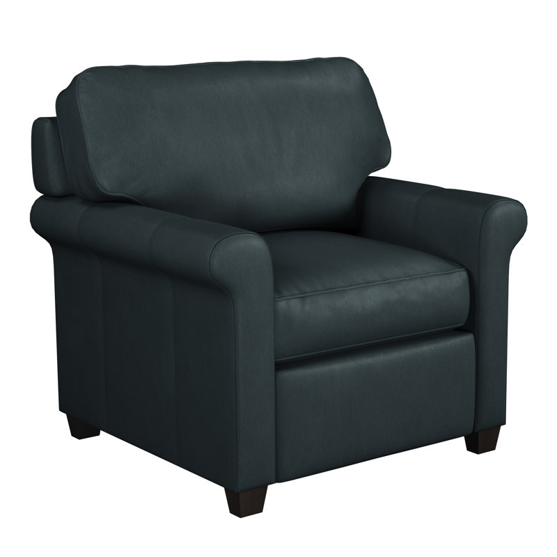Fauteuil club en cuir fleur 37 po Fard, Cuir véritable bleu
