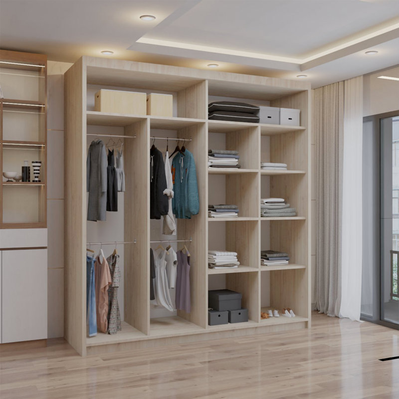 Ashawni 2 Door Laminate Wardrobe, Oak, 217cm H x 203cm W x 62cm D