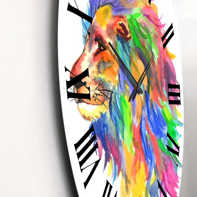 Portrait multicolore d'un lion - horloge murale traditionnelle, Moyen