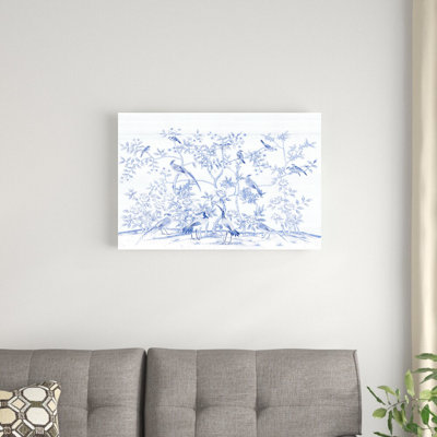 «Bird Party In Blue Porcelain» par Paul Montgomery - impression sur toile tendue