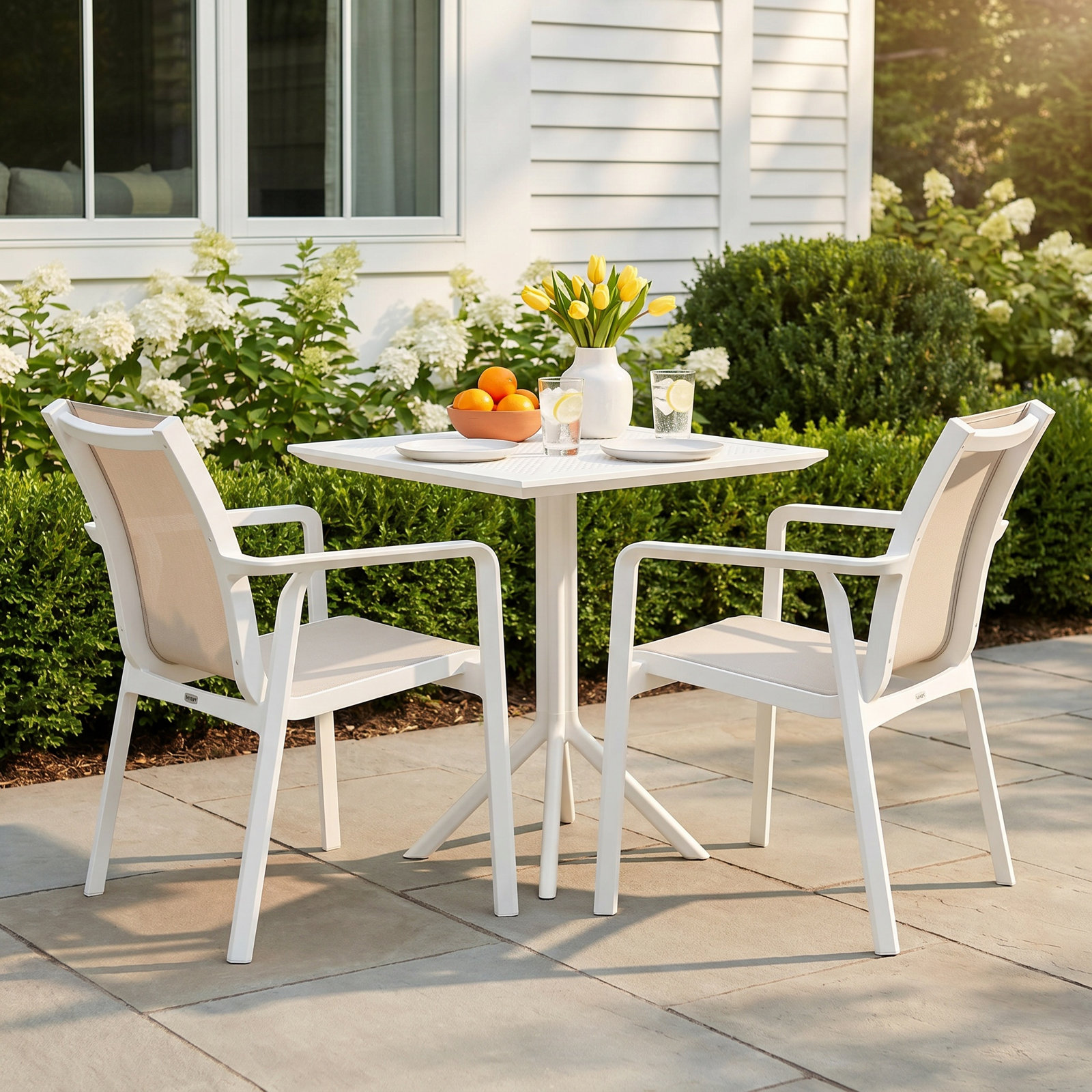 Farrah 24" Patio Bistro Set, White/Taupe