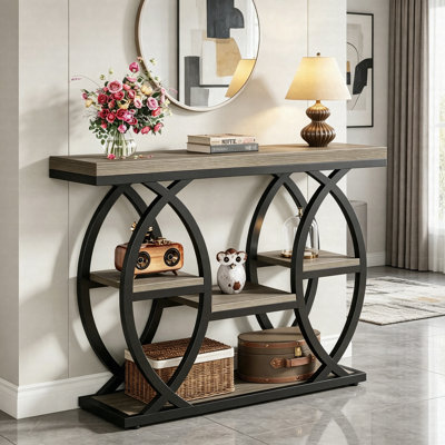 Console 39 po à 4 niveaux, canapé d'entrée avec tablettes de rangement, table d'appoint industrielle étroite