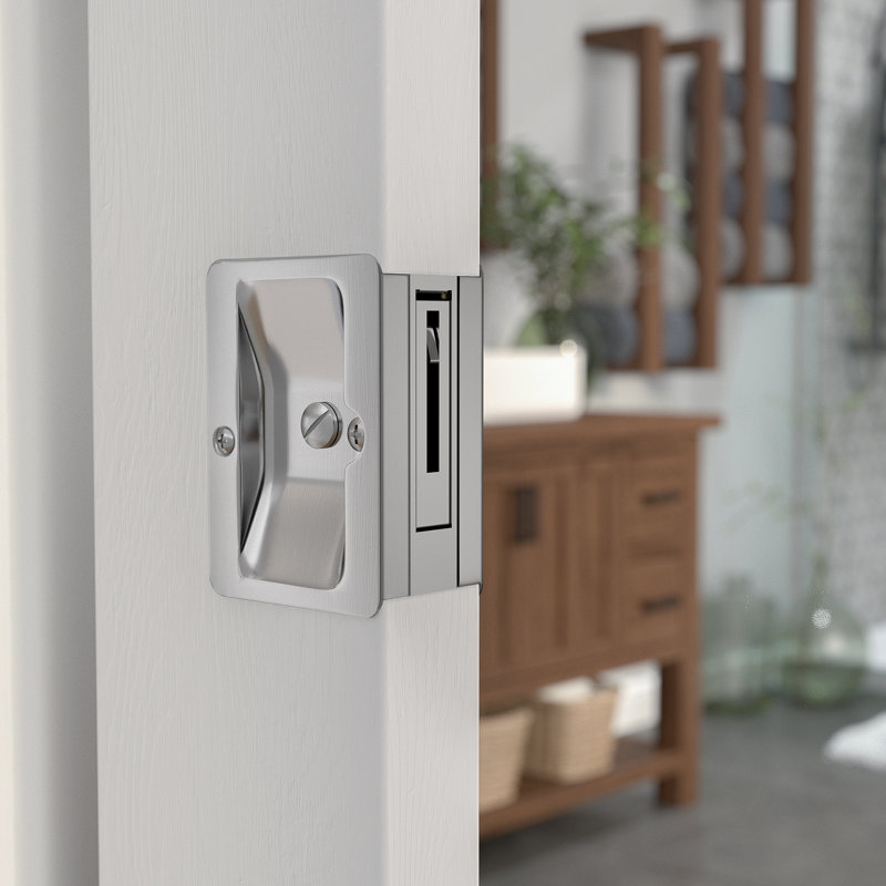 Rectangular Pocket Door Hardware, Brushed Chrome