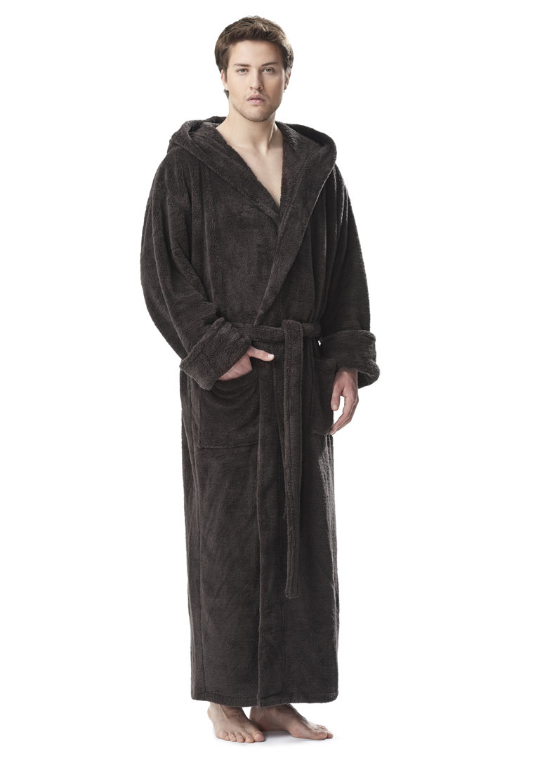 Alec Fleece Ankle Bathrobe with Pockets and Hood Arsuite Color: Charcoal Size: S/M