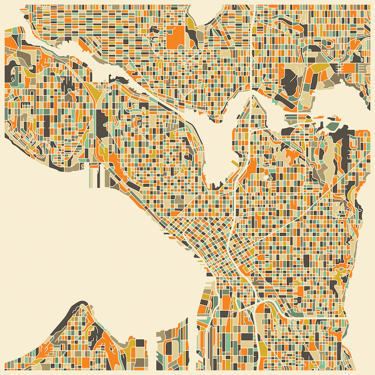 «Abstract City Map of Seattle», impression sur toile tendue, H 26 po x l 26 po x P 1,5 po, Toile tendue, Pas de tapis