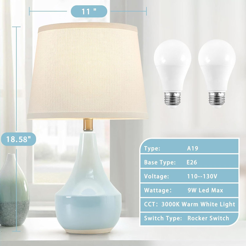 Abdullateef 18.58" Ceramic Table Lamp Small Nightstand Lamp Desk Lamp Best Gift for Children (Bulb Included), Blue