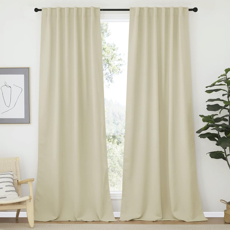 Blackout Curtain Light & Noise Reducing Room Darkening Drapes for Bedroom/Living Room/Kitchen, 2 Pieces, Beige