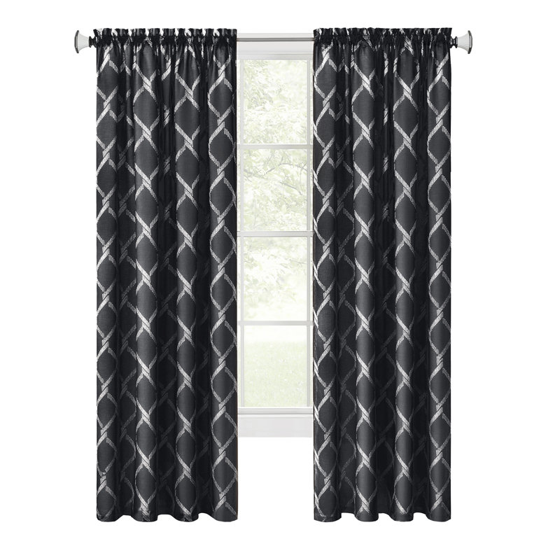 Paire de rideaux à passe-tringle Bombay, Noir, L 52 po x L 84 po